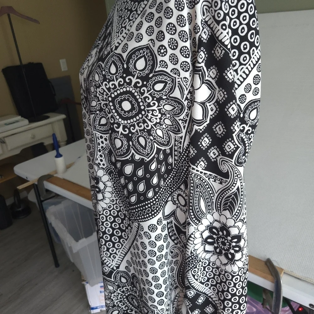 LOFT Black and White Patterned Midi Dress